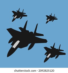 F15 Eagle Jet Fighter Flying Formation Vector Design