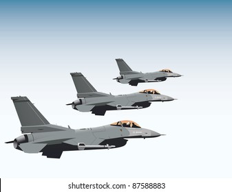 F-16 Fighter Jets Flying In Formation Vector Image