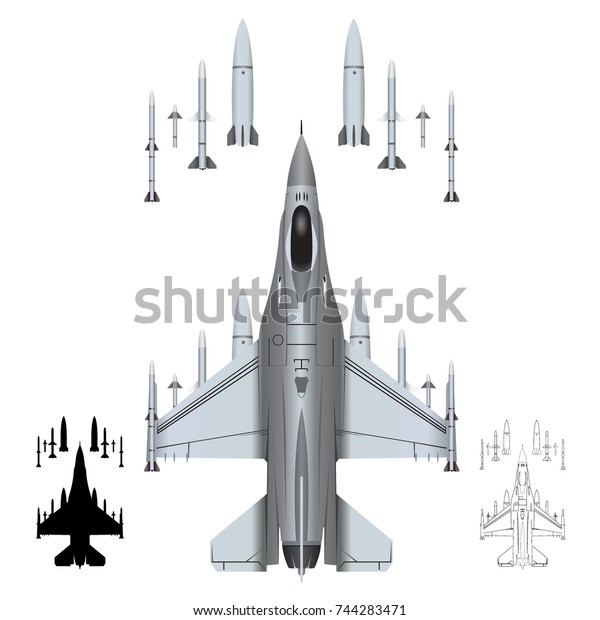 F16 Fighterequipped Rocket Launcher Stock Vector (Royalty Free) 744283471