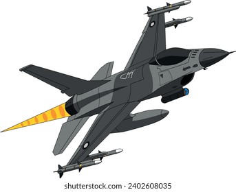 F-16 MLU Military Multi-Role Fighter Jet Afterburner Pass with Air to Air Loadout