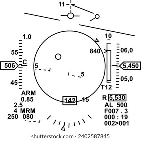 F-16 Viper Fighter Jet Heads Up Display BVR Missile Mode View - Vector Drawing