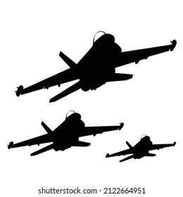 F18 jet fighter flying formation silhouette vector design