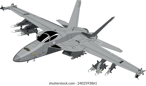 F-18E Super Hornet Military Carrier Borne Multi-Role Fighter Jet with Air to Air Loadout - Vector Drawing