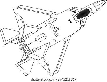 F22 Fighter Jet Lockheed Lightning II Top View Profile Section Illustration Design