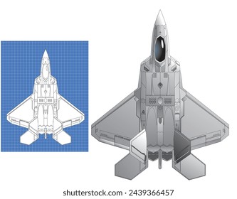 F22 fighter plane vector detail draw