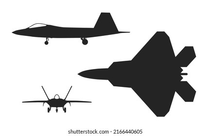 f-22 raptor fighter jet. side and front view. usa air force and army symbol. isolated vector image for military concepts and web design