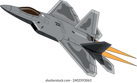 F-22 Raptor Military 5th Generation Stealth Air Superiority Fighter Afterburner Pass - Vector Drawing