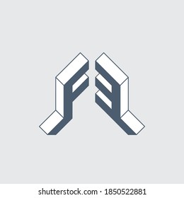 F3 - monogram or logotype. Isometric 3d font for design. Outline fonts. Three-dimension letter and number. F and 3 logo. Vector.