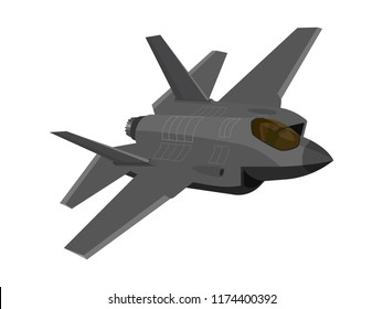 F-35 fighter aircraft in flat 3D style isolated on white, Military technology concept.