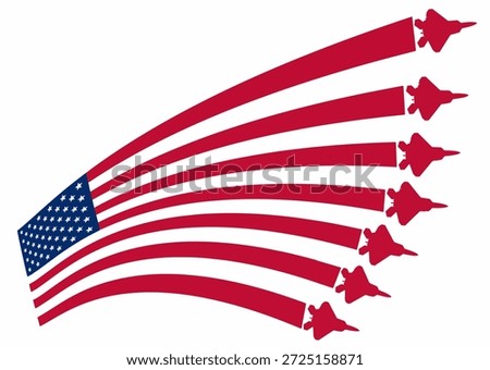 F-35 fighter jets fan out from an American flag in an illustration about  the USA's military force.