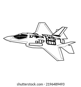 F35 stealth jet fighter black and white vector design