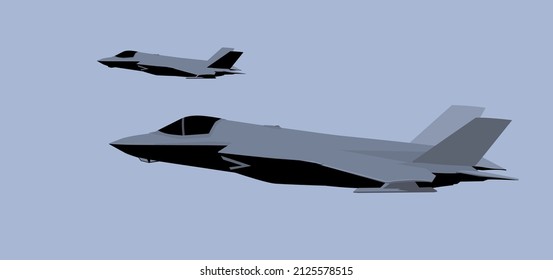 F-35B Lightning II. Stealth fighter jet. Stylized drawing of a modern military aircraft. Vector image for prints, poster and illustrations.