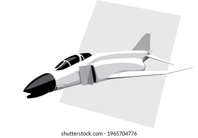 F-4 Phantom II. Stylized drawing of a vintage jet fighter. Vector image for logo, prints or illustrations.