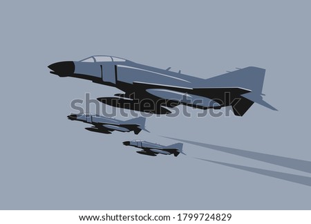 F-4 Phantom. Navy Phantoms. Graphic drawing of a jet fighter in flight. Vector image for illustration.