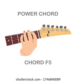 F5 Power Chord Guitar For Beginners Vector. Power Chord Guitar. Vector Flat Illustration