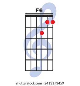 F6  guitar chord icon. Basic guitar chord vector illustration symbol design