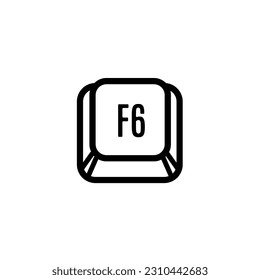 F6 key icon. Keyboard button symbol, black and white outline drawing. Isolated clip art illustration.