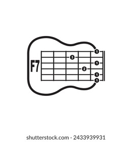 F7 guitar chord icon. Basic guitar chord vector illustration symbol design