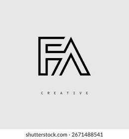 Logotipo de letra creativa de FA: monograma de línea mínima en negro para un diseño de identidad de marca moderno.