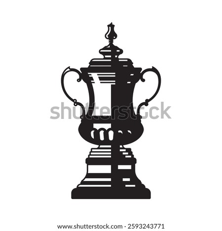 FA Cup oldest english football league tournament competition vector team champion black silhouette trophy on white background.