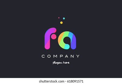 fa f a  creative rainbow green orange blue purple magenta pink artistic alphabet company letter logo design vector icon template