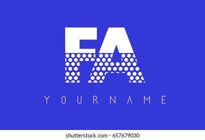 FA F A Dotted Pattern Letter Logo Design Vector with Blue Background.