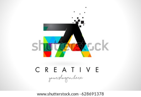 FA F A Letter Logo with Colorful Vivid Triangles Texture Design Vector Illustration.