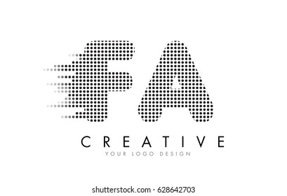 FA F A Letter Logo Design with Black Dots and Bubble Trails.