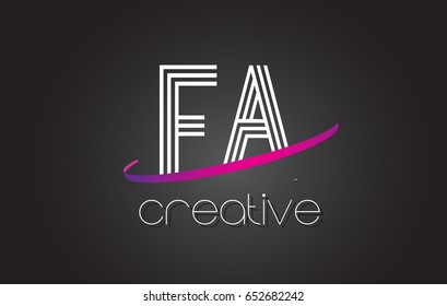 FA F A Letter Logo with Lines Design And Purple Swoosh Vector Letters Illustration.