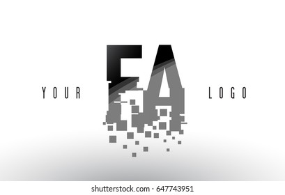 FA F A Pixel Letter Logo with Digital Shattered Black Squares. Creative Letters Vector Illustration.