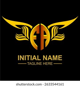 FA Golden Wing Emblem Logo with elegant gold wings, sleek and modern design. Ideal for branding, creative projects, luxury businesses, or artistic ventures.