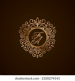 FA initial letter luxury monogram logo, elegant ornamen jewelry, emblem of love shape heart