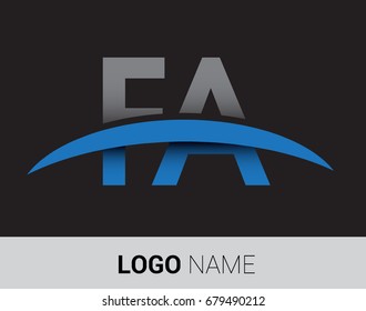 FA initial logo company name colored grey and blue swoosh design.
