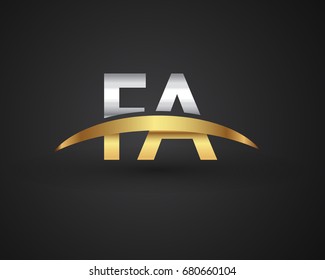FA initial logo company name colored gold and silver swoosh design. vector logo for business and company identity.
