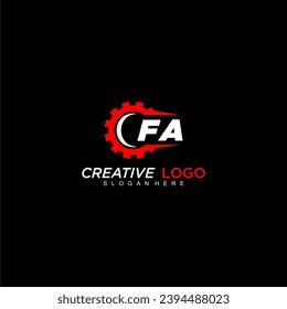 FA initial monogram for automotive logo with gear wheel image design vector