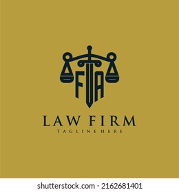 FA initial monogram for lawfirm logo with sword and scale