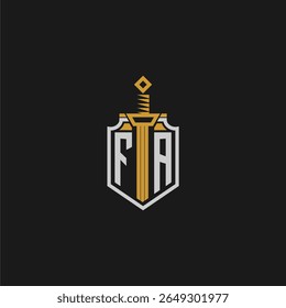 FA initial monogram for shield and sword style image