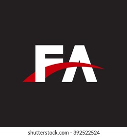 FA initial overlapping swoosh letter logo white red black background