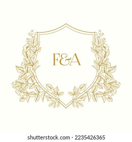 FA Initial Wedding Monogram Logo Crest, F und A Wedding Logo Design, Custom Wreath Wedding Monogram, Crest Initial Wedding Logo.