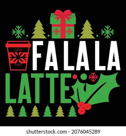 Fa La Latte, suéter de Navidad feo, frase Santa Girase Typografía Diseño de cosecha