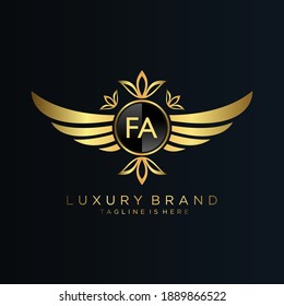 Carta FA Inicial con plantilla real.elegante con el logotipo de la corona vectorial, Ilustración vectorial con el logotipo fletador creativo.