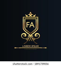 FA Letter Initial with Royal Template.elegant with crown logo vector, Creative Lettering Logo Vector Illustration.
