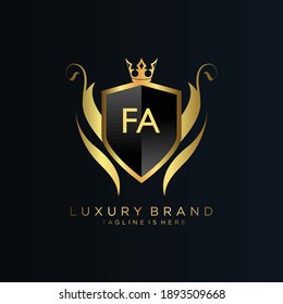 Carta FA Inicial con plantilla real.elegante con el logotipo de la corona vectorial, Ilustración vectorial con el logotipo fletador creativo.