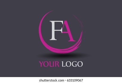  FA Letter Logo Circular Purple Splash Brush Concept.