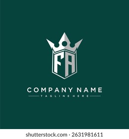 FA letter monogram initial logo for shield and crown design