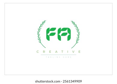 FA letters eco logo with leaf. Fresh nature and healthy leaf logo design.