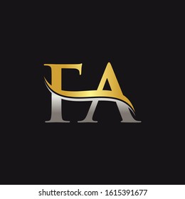 FA Logo Design Gold Red With Black Background. Abstract Letter FA Vector Illustration