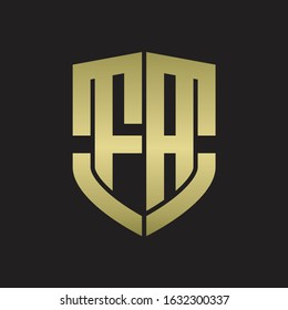 FA Logo monogram with emblem shield shape design isolated gold colors on black background