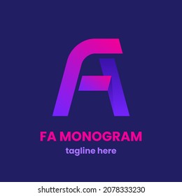 FA monogram logo design template. Abstract letter F and letter A. Modern vector emblem. Stock vector illustration.