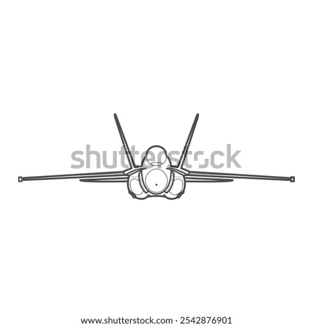 FA-18 Hornet fighter jet, front view model, dark gray line icon.